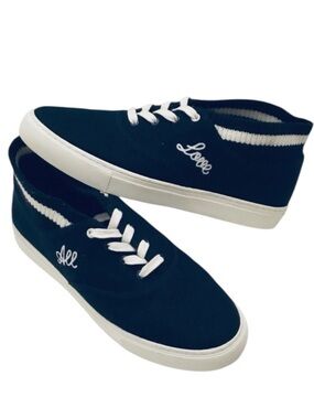 Tory Burch Retro Sneakers ALL LOVE High Top Navy Flannel Varsity Lace up Sz-10.5